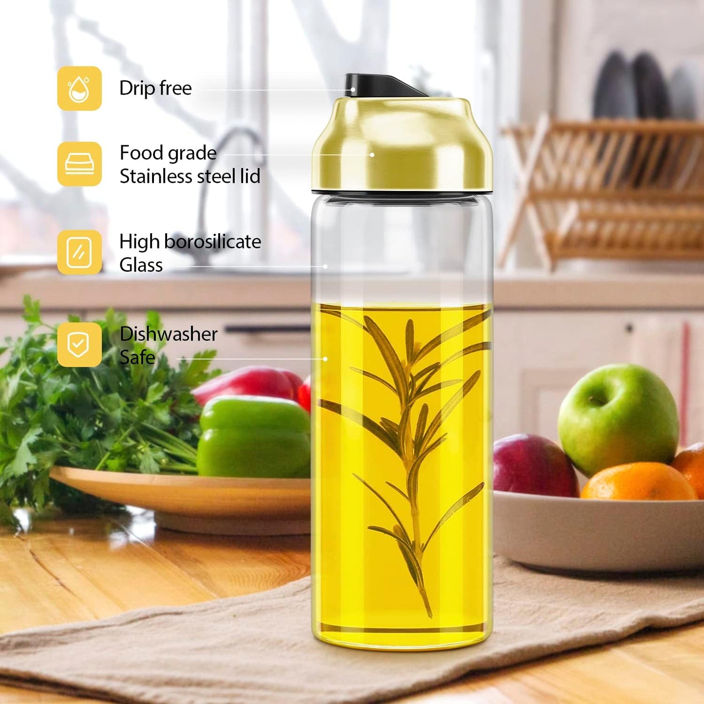 Aelga Olive Oil Dispenser - 14 OZ Glass Oil and Vinegar Dispenser Bottles Set for Kitchen No Drip-Set of 2