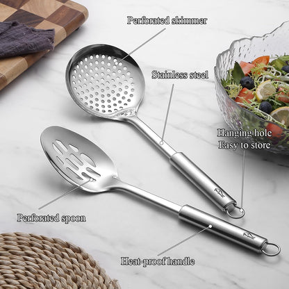 Berglander Kitchen Skimmer Slotted Spoons for Straining 2 pcs 13", Stainless Steel Kitchen Spider Strainer Ladle Spoon for Straining Pasta/Cooking/Frying/Noodle, Metal Kitchen Utensils Pasta Spoon