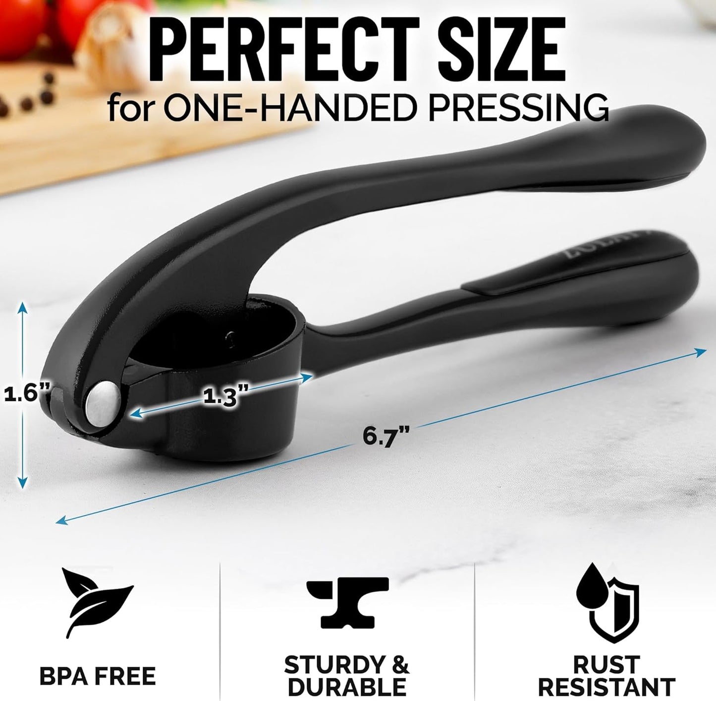 Zulay Kitchen Premium Garlic Press Set - Rust Proof Professional Garlic Mincer Tool - Easy-Squeeze, Easy-Clean with Soft, Ergonomic Handle - Silicone Garlic Peeler & Brush (Silver)