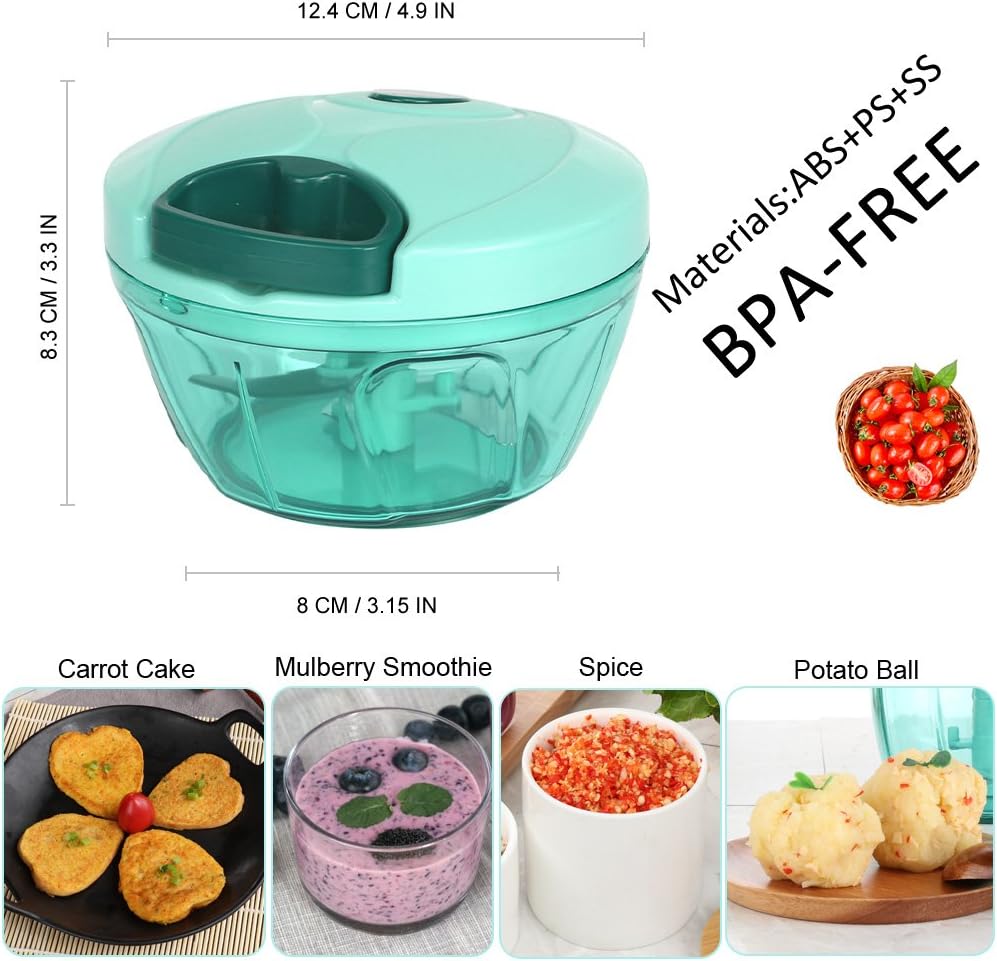 Ourokhome Manual Food Processor Vegetable Chopper, Portable Hand Pull String Garlic Mincer Onion Cutter for Veggies, Ginger, Fruits, Nuts, Herbs, etc., 500ml, Deep Blue
