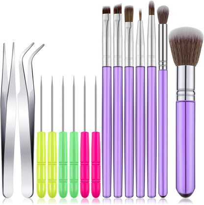 15 Pcs Decorating Brushes Tool Set, Include Cookie Pastry Brush Cookie Scriber Needles Sugar Stir Needles Elbow and Straight Tweezers for Biscuit Cake Fondant Decor Supplies(Blue)
