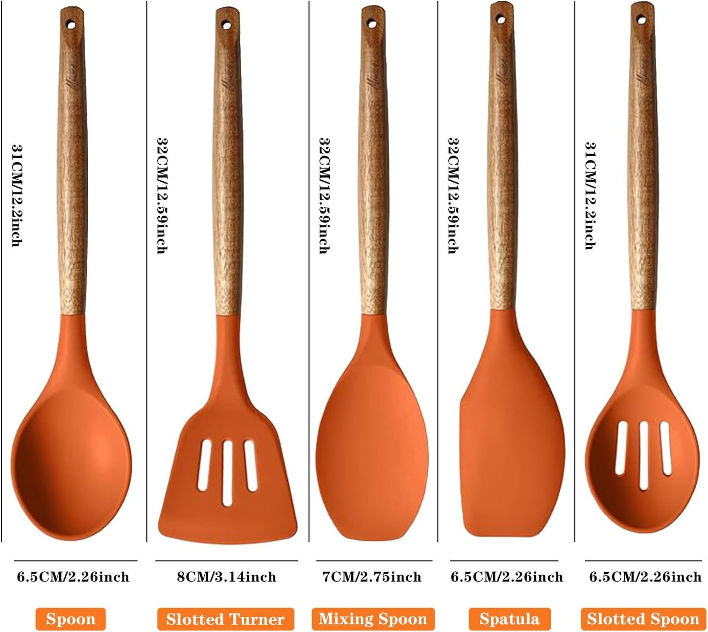 Kitchen Utensils Set, Silicone Cooking Utensils Set,Non-Stick Silicone Spatula Set with Natural Acacia Hard Wood Handle, 5 Piece, Upgraded Thickened Cookware