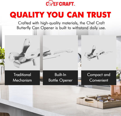 Chef Craft Select Can Opener with Tapper, 6.5 inches in length, Nickle Plated
