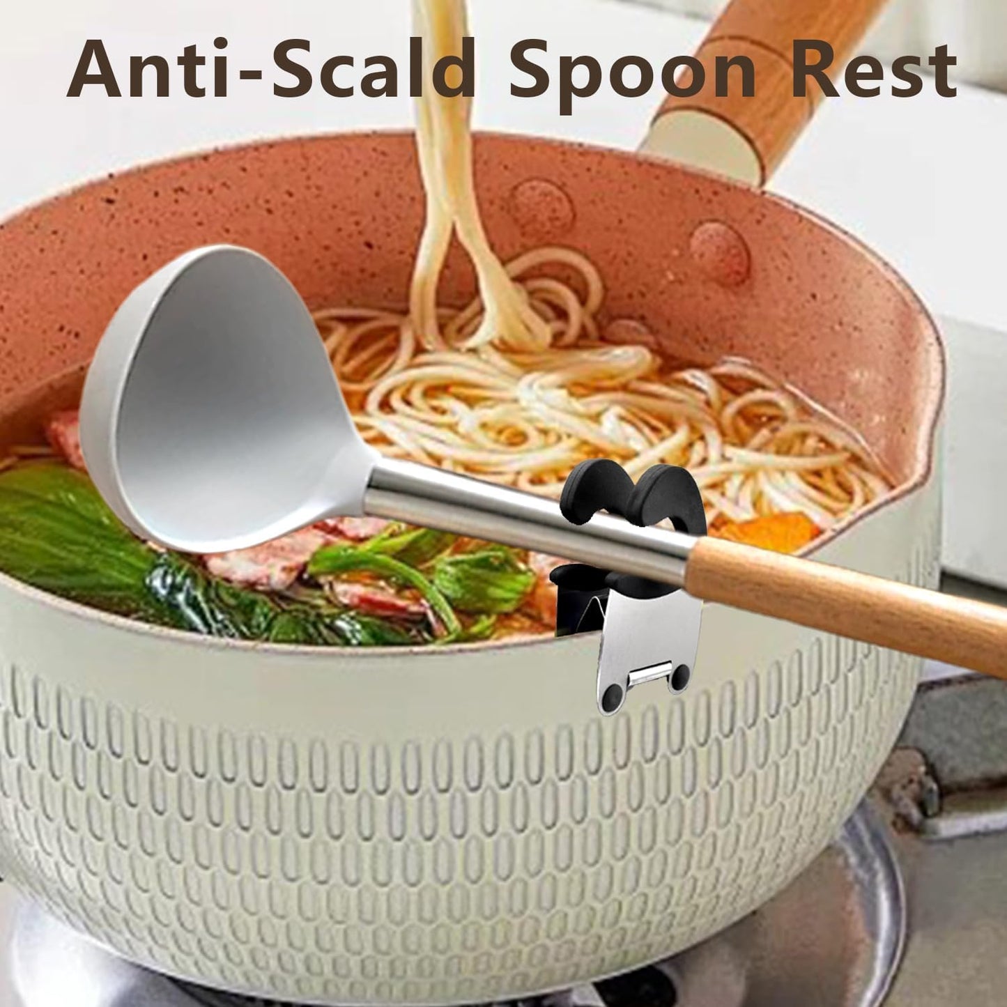 Pot Spoon Holder Pot Clip Holder Anti Scald Silicone Grip for Spoon Spatula Fork Cooking Utensils Spoon Rest Kitchen Accessories Tools 4 pieces (Black)