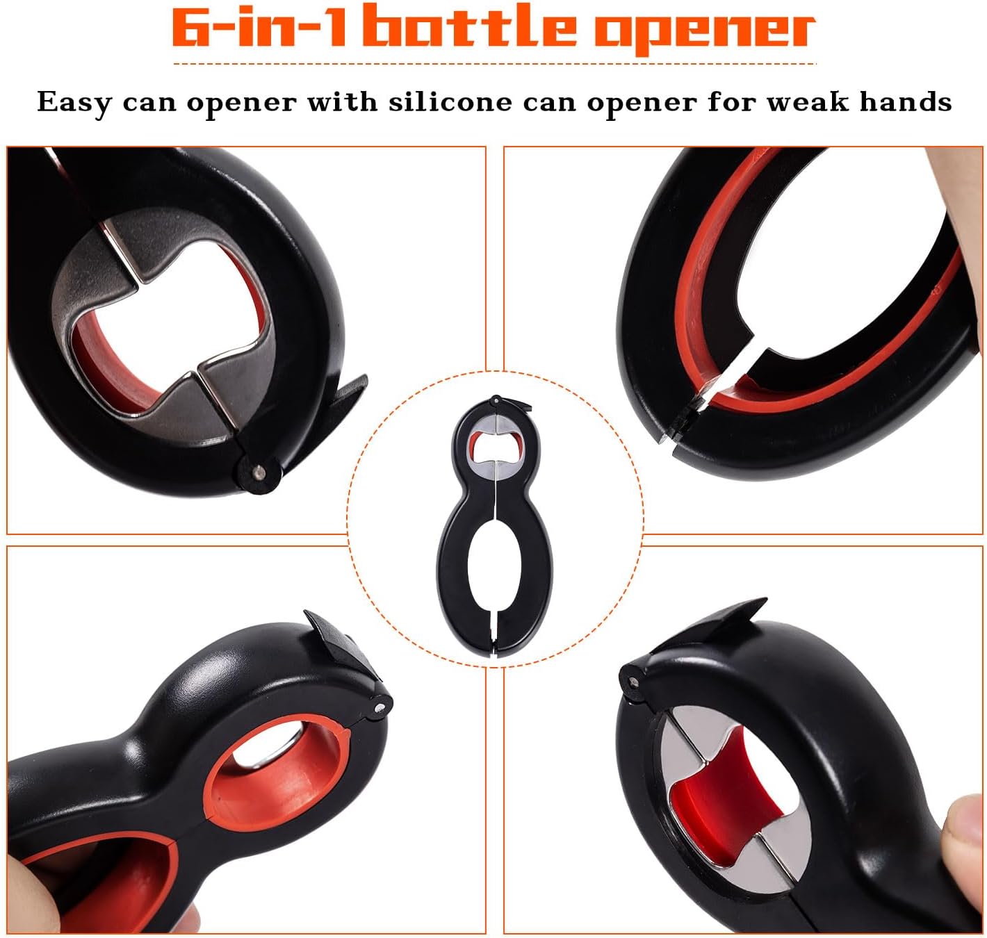 Jar Opener Bottle Opener for Weak hands 5 Pack, Multi Kitchen Tools Set for Weak Hands, Children, Seniors with Arthritis, Lid Opener for Children, with Silicone Handle (Red)