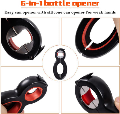 Jar Opener Bottle Opener for Weak hands 5 Pack, Multi Kitchen Tools Set for Weak Hands, Children, Seniors with Arthritis, Lid Opener for Children, with Silicone Handle (Red)