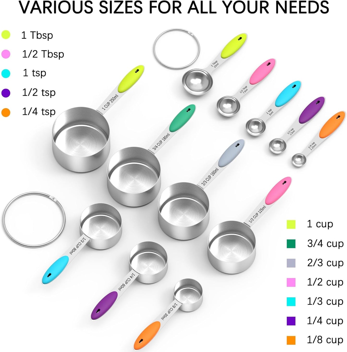 TILUCK Measuring Cups and Spoons Set, Stainless Steel, Kitchen Utensils for Cooking and Baking (10)