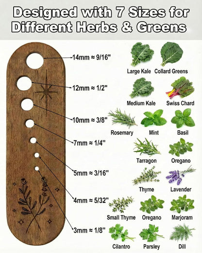 4 Pcs Wooden Herb Stripper, 7 Hole Herb Stripping Tool, Vegetable Leaf Separator for Kale, Chard, Collard Greens, Thyme, Basil and Rosemary