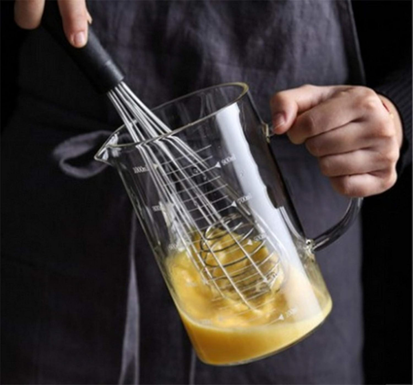 Graduated Beaker Mug with Handle and Durable Bamboo Lid Borosilicate Glass Multi-Function Food Grade Measuring Cup 1000ML
