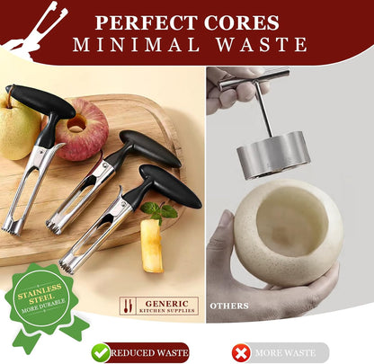 Apple Corer Tool, Stainless Steel Apple Corer Remover, Apple Core Remover, 2-in-1 Apple Corer and Slicer with Easy Push Core Release, Ergonomic Non-Slip Handle, Dishwasher Safe