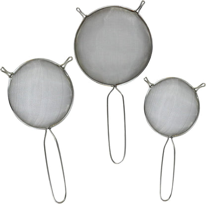 Mesh Strainers - Stainless Steel Fine Mesh Strainer Set of 3 with Handle - Colander-Skimmer Sieve Sifters for Kitchen Food - 5.5", 6.3", 7.1"