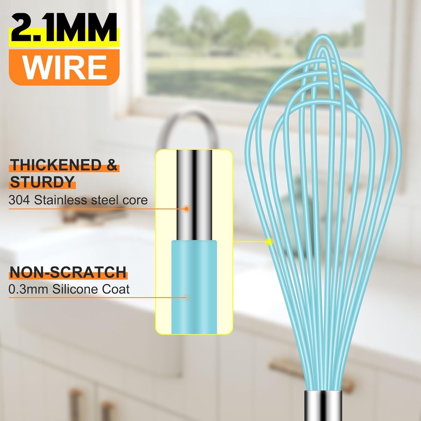 HOTEC 4 Pieces Silicone Whisks Set, Wire Balloon Whisks for cooking Egg Beater, Non-slip Handle Whisk for Non-stick Cookware Perfect for Cooking, Stirring, Beating and Blending (Multicolor)
