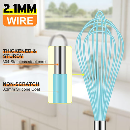 HOTEC 4 Pieces Silicone Whisks Set, Wire Balloon Whisks for cooking Egg Beater, Non-slip Handle Whisk for Non-stick Cookware Perfect for Cooking, Stirring, Beating and Blending (Multicolor)