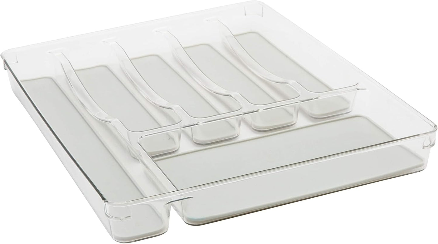 Kitchen Details 23195 Utensil and Cutlery Drawer Organizer, Divider, Tray, Storage, 5 Compartment, Clear
