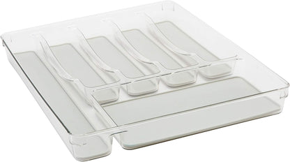 Kitchen Details 23195 Utensil and Cutlery Drawer Organizer, Divider, Tray, Storage, 5 Compartment, Clear