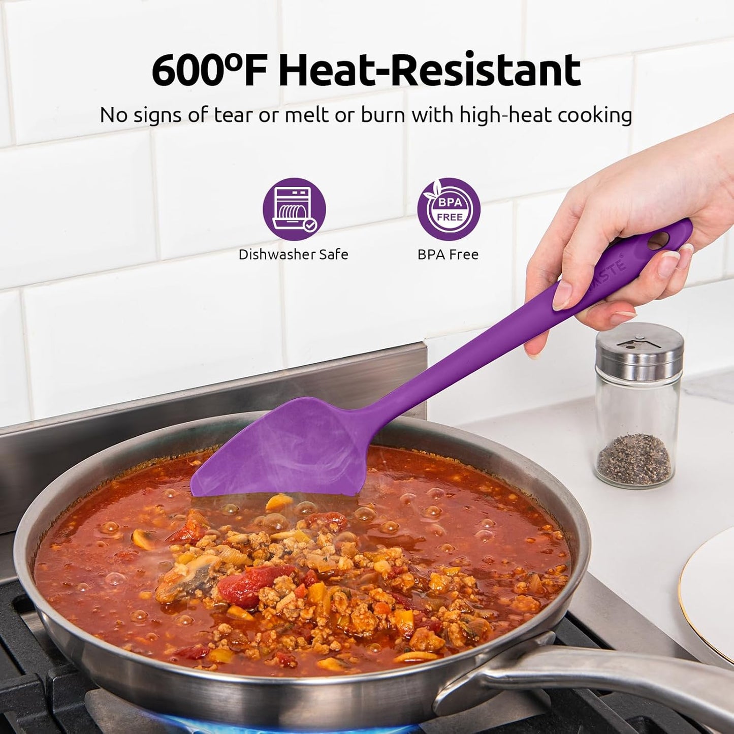 High Heat Resistant Silicone Spatula: U-Taste 600ºF Hot-Proof Food Grade Rubber Kitchen Baking Scraper, Flexible and Sturdy Cooking Utensil for Mixing Scraping in NonStick Cookware (4PCS, Multicolors)