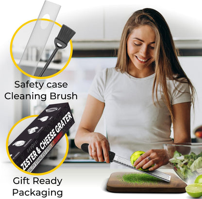 Stainless Steel Cheese and Citrus Zester Grater w/Extra Sharp Blade - Perfect for Lemons, Parmesan, Garlic, Chocolate - Spice Up any Kitchen Dish in Seconds with Your Premium Hand Held Shredder