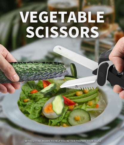 6 in 1 Kitchen Scissors for food,Tomato Knife Chops Cutting Board Scissors with Safety Lock，Detachable kitchen shears for food Meat Cheese Vegetable Fruit, Dishwasher Safe