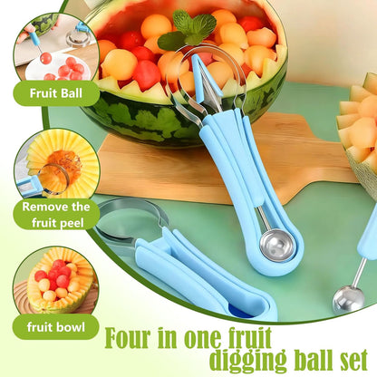 Suuker Melon Baller Scoop Set,4 In 1 fruit cutters shapes, watermelon scooper fruit scooper and baller, fruit carving tools（Green）
