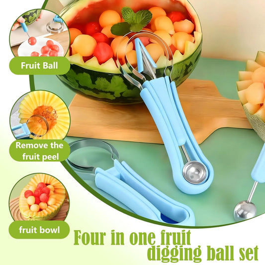 Suuker Melon Baller Scoop Set,4 In 1 fruit cutters shapes, watermelon scooper fruit scooper and baller, fruit carving tools（Green）