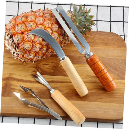 Healifty 4pcs Stainless Steel Pineapple Peeler Corer Strawberry Huller Fruit Slicer Kitchen Tool