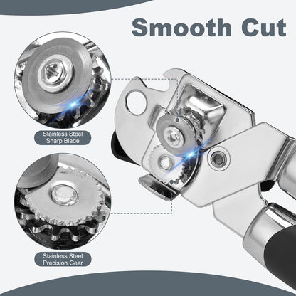 Manual Can Opener with Stainless Steel Sharp Blade, 3-in-1 Multifunction Handheld Can Opener and Bottle Opener, Soft Ergonomic Cushioned Handle