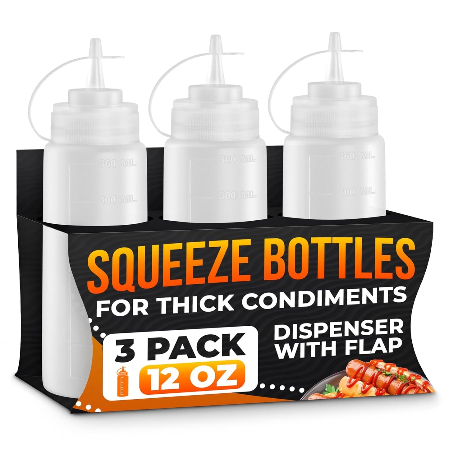 Set of 6 Inverted Condiment Squeeze Bottles 16 oz – Upgraded Design with Added Sealing Gaskets, Self-Closing Valve, Easy-to-Fill Clear Bottles for Sauces, Dressings, Ketchup, Mustard for Everyday Use