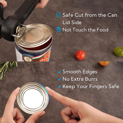KITCHENDAO Replaceable Can Opener with 3 Extra Blades, Safe Cut Can Opener, Smooth Edge Manual Side Cut, No Sharp Edges Handheld Tin Opener With Super Sharp Replaceable Blade, Black