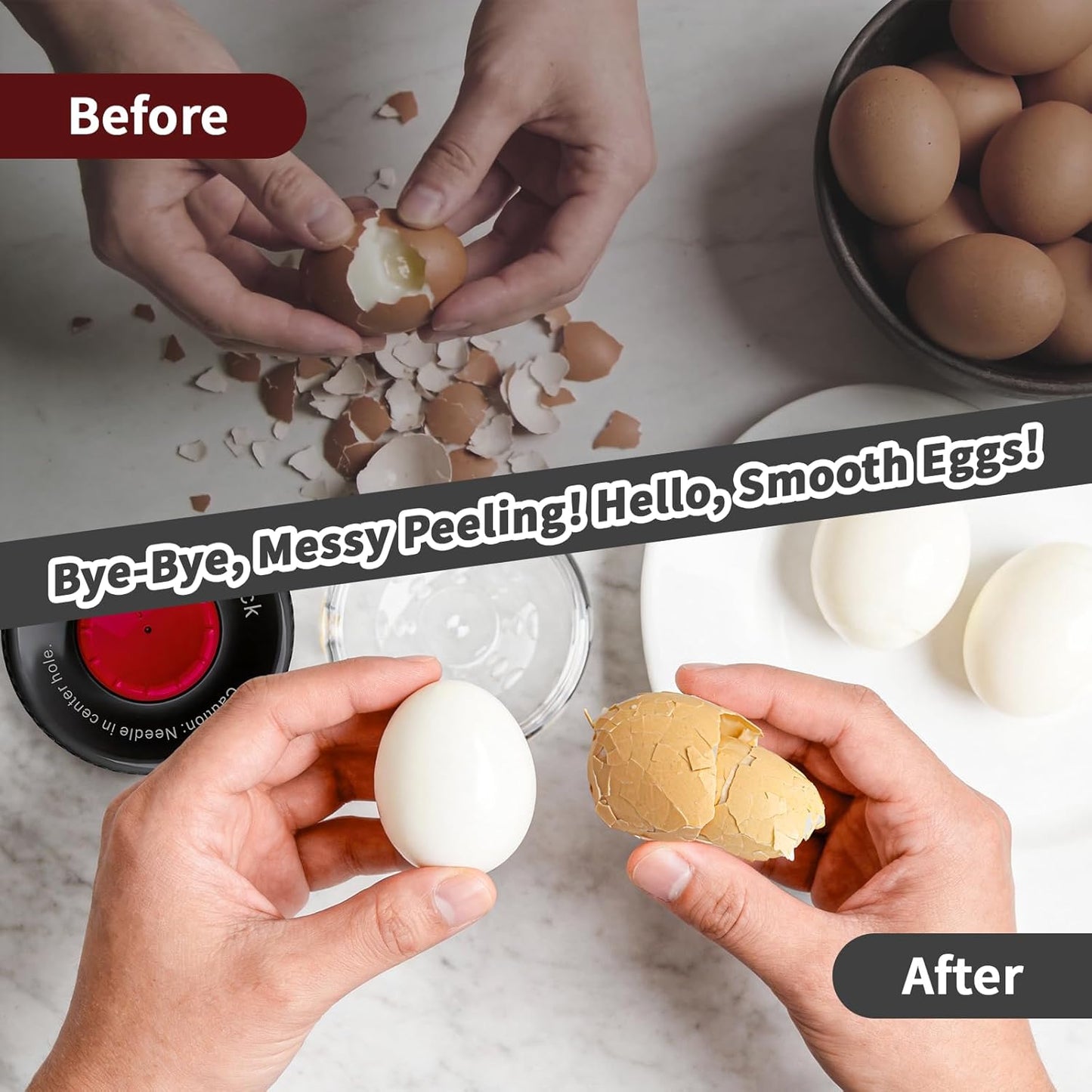 Luvan 2-in-1 Egg Peeler & Piercer Tool for Hard-Boiled Eggs – Built-in Hole Puncher & Quick Shake Egg Shell Remover for Cooking, Salads, Deviled Eggs, Breakfast Prep