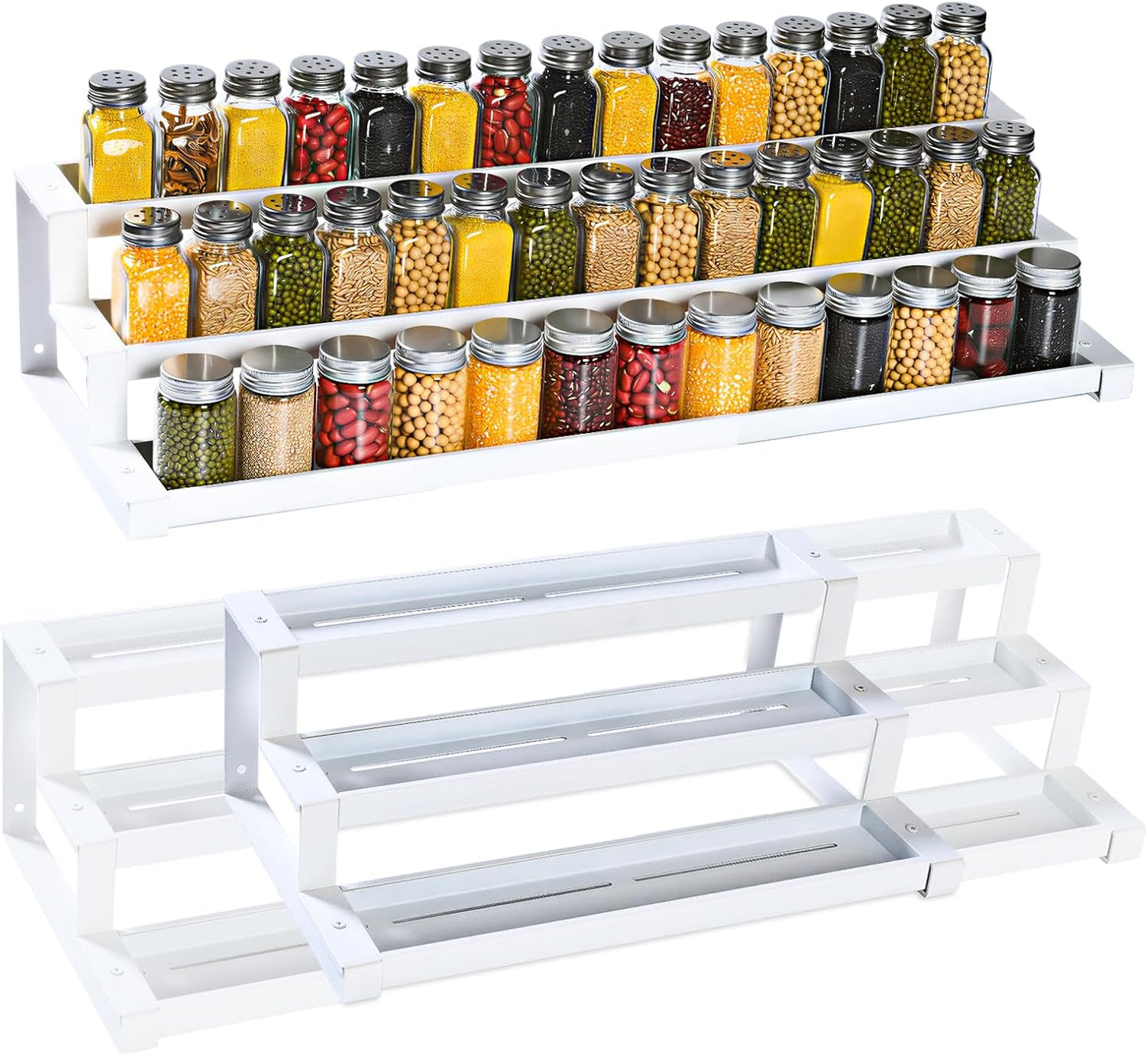 3-Tier Spice Rack Organizer for Kitchen Cabinet or Pantry, 16"-29" Expandable Spice Organization Shelf, Seasoning Organizer, Metal Display Shelf, Slip-Resistant Design for Jars and Bottles, Black