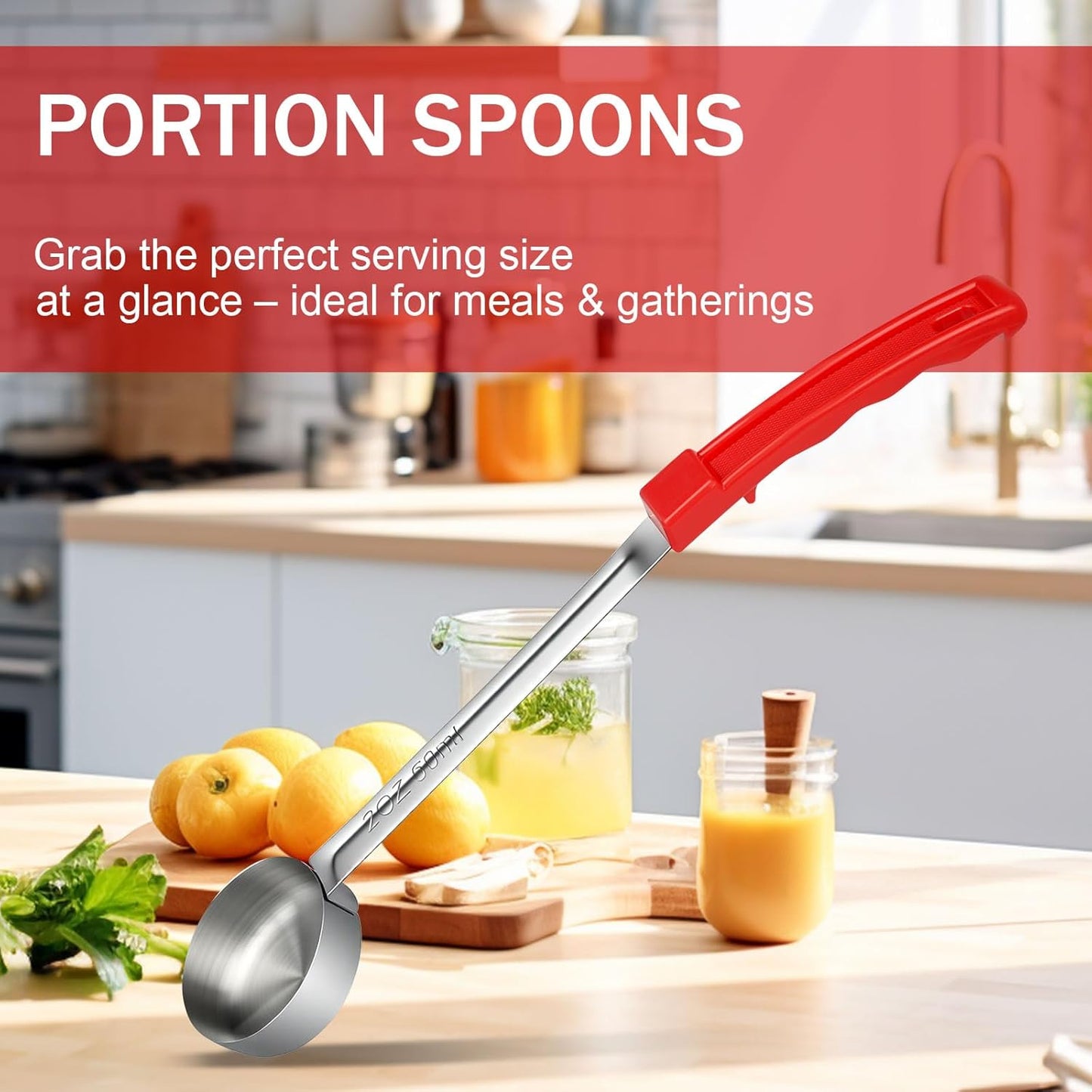 1 Ounce Solid Stainless Steel Portion Control Ladle Spoon - 2Pcs Pizza Sauce Serving Spoons Portion Ladle for Sauces, Perfect for Weight Watchers, Buffets, Parties