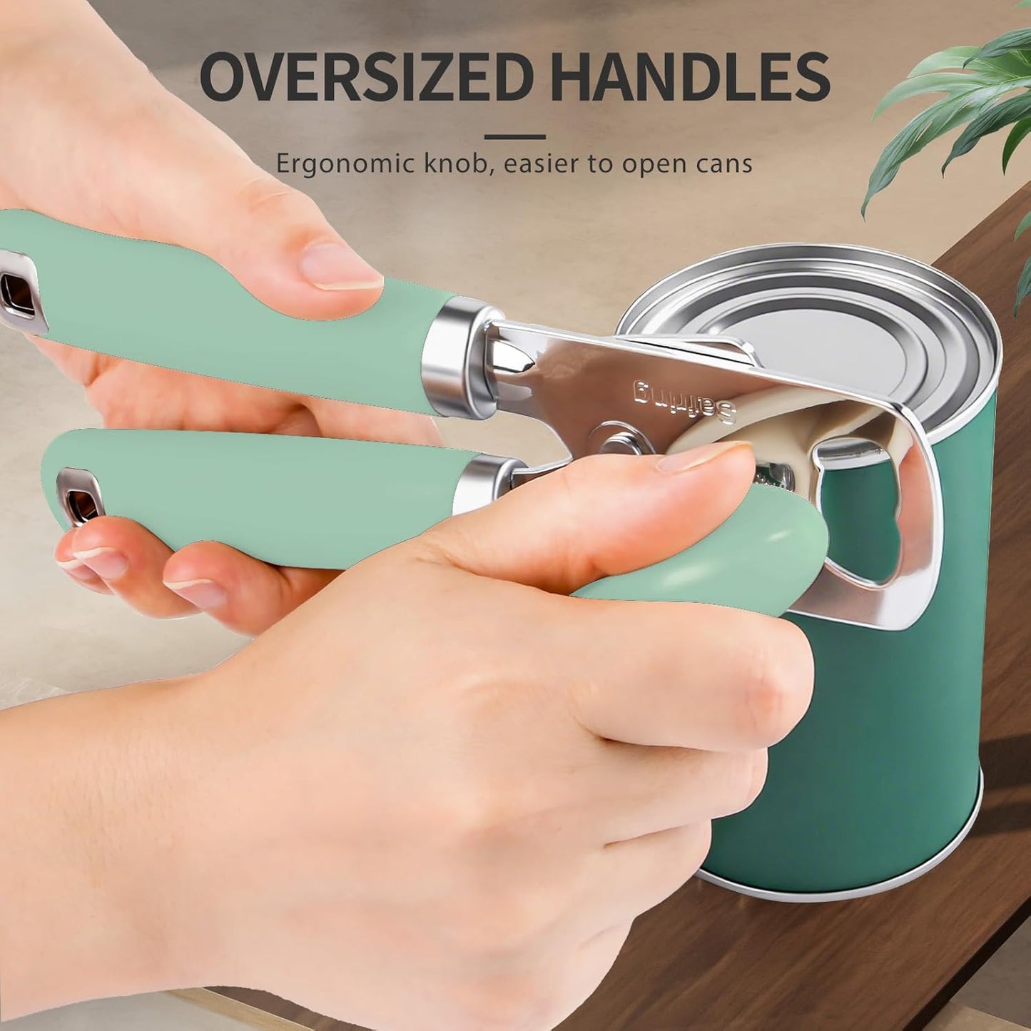 Safring Can Opener Manual, Heavy Duty Stainless Steel Smooth Edge Can Openers With Soft Touch Handle, Oversized Handheld Easy Turn Knob, Multi-Function Bottle Opener, Black