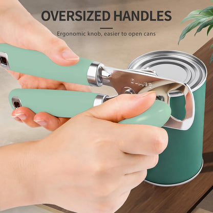 Safring Can Opener Manual, Heavy Duty Stainless Steel Smooth Edge Can Openers With Soft Touch Handle, Oversized Handheld Easy Turn Knob, Multi-Function Bottle Opener, Black