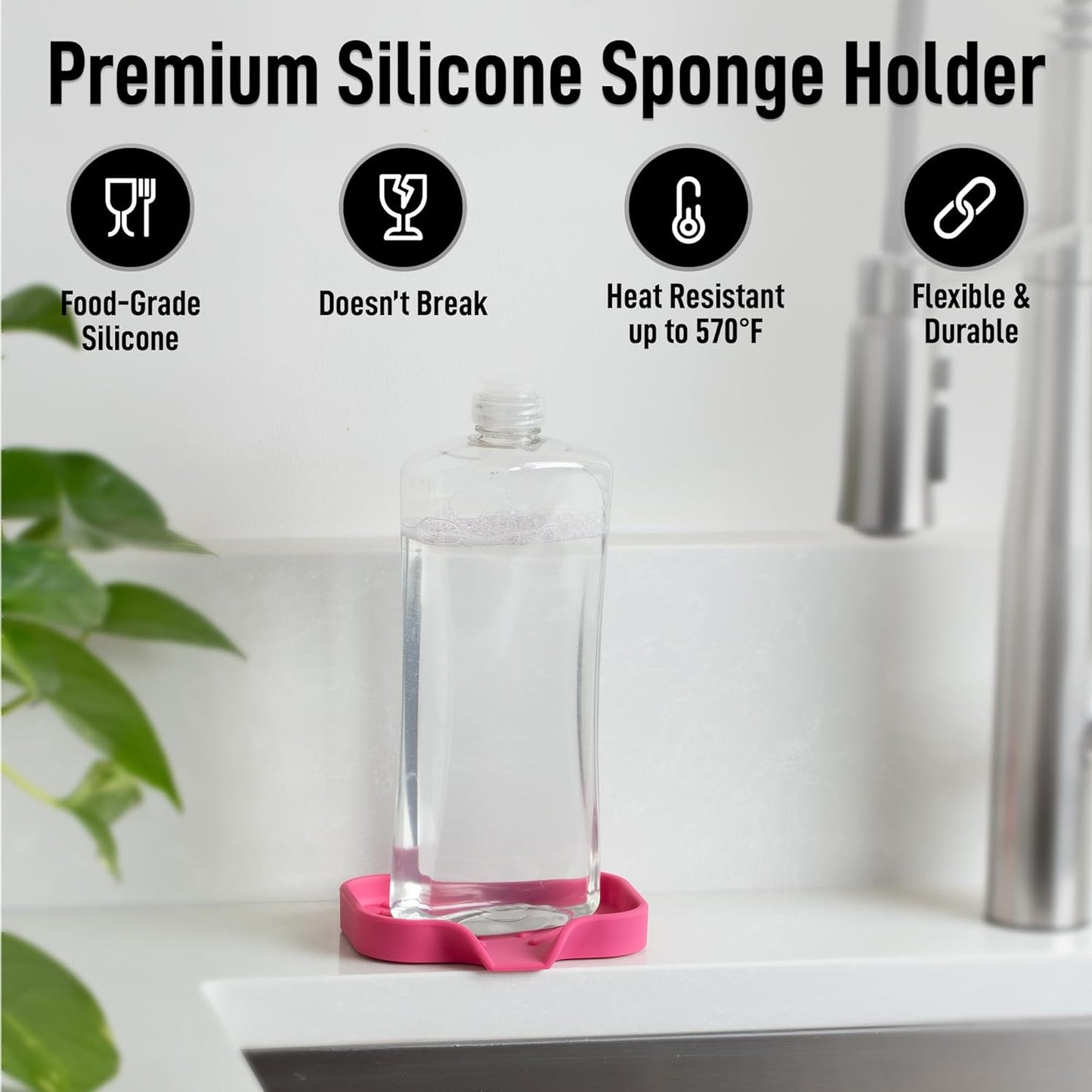 Zulay Kitchen (9x3.5in Sponge Holder for Kitchen Sink - Flexible Heavy-duty Multipurpose Sink Caddy - Counter Organizer for Kitchen, Bathroom, Makeup, Trinkets & More! (Grey)