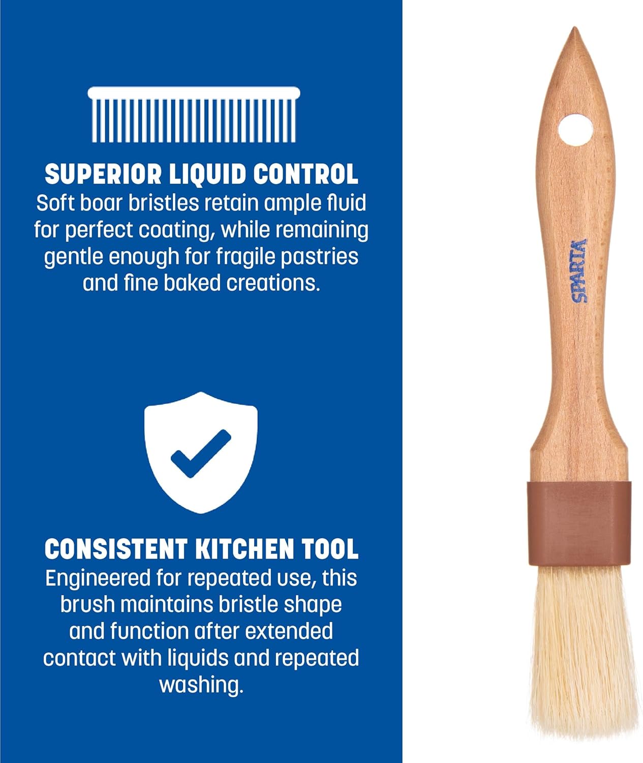 SPARTA Kitchen Basting Brush – 4037300 Basting Brush for Cooking Flat Boar Bristle Brush, Hardwood Handle for Kitchens, Restaurants, Catering, High Heat Food Prep, 1.5in