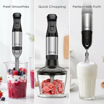 8-in-1 Hand Blender 1200W 5-Speed, Immersion Stick Blender Set with Meat Grinder Dough Hooks Whisk Mixing Cup Storage Rack, for Smoothie Soup Puree Food Dough
