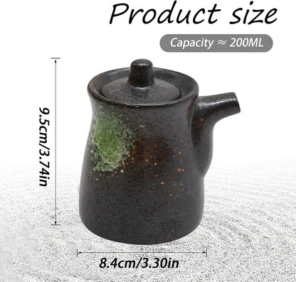 MDEOOSKY Ceramic Seasoning Bottle, Japanese Style Earthenware Ceramic Oil Dispenser, Olive Oil Dispenser, Sushi Sauce Container, 6.76 fl oz