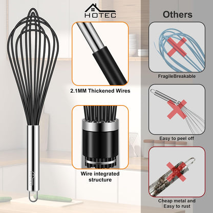 HOTEC 4 Pieces Silicone Whisks Set, Wire Balloon Whisks for cooking Egg Beater, Non-slip Handle Whisk for Non-stick Cookware Perfect for Cooking, Stirring, Beating and Blending (Multicolor)