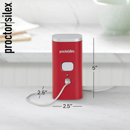 Proctor Silex Automatic Electric Can Opener, Hands Free Cordless Operation & USB Rechargeable, Self-Aligning, Cut Smooth Touch Lid Edges, Compact and Easy to Store, Red