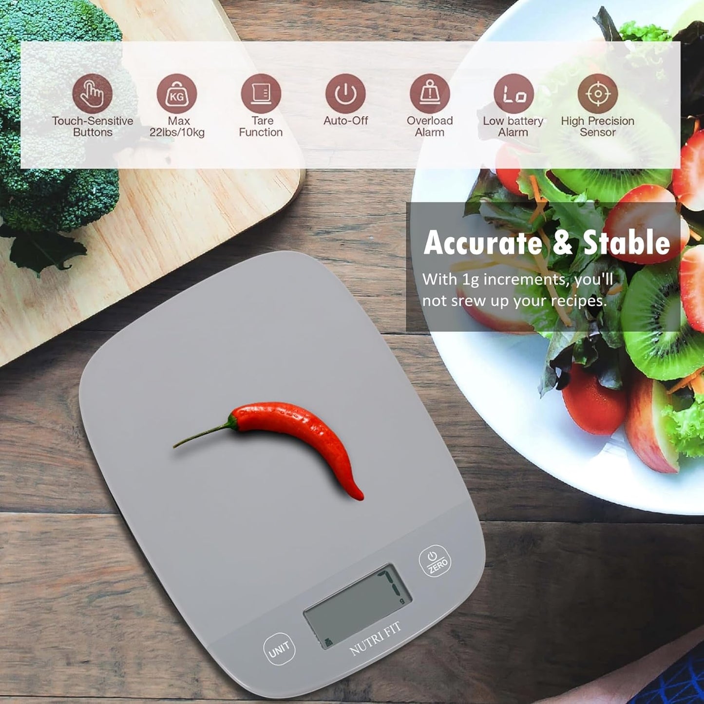 NUTRI FIT Food Scale for Kitchen Scales Digital Weight Grams and Ounces, Baking Scale Accurate for Weight Loss, Cooking, Coffee, Keto Diet, Meal Prep, 0.1oz Ultra Slim Smart Tare Black