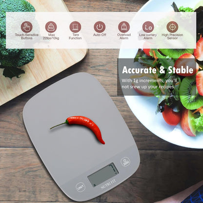 NUTRI FIT Food Scale for Kitchen Scales Digital Weight Grams and Ounces, Baking Scale Accurate for Weight Loss, Cooking, Coffee, Keto Diet, Meal Prep, 0.1oz Ultra Slim Smart Tare Black