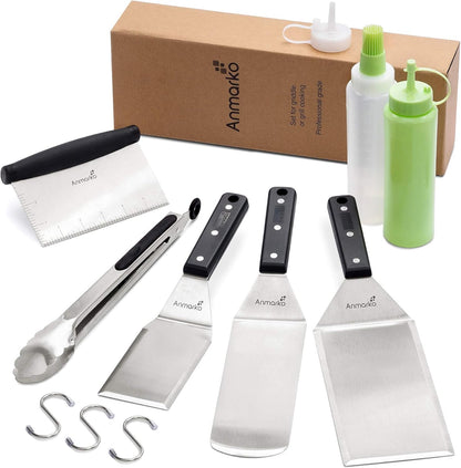 Stainless Steel Metal Spatula Set - Teppaniyaki Spatulas - Griddle Scraper Flat Spatula Pancake Flipper Hamburger Turner - Metal Utensil great for BBQ Grill Flat Top Cast Iron Griddle Accessories