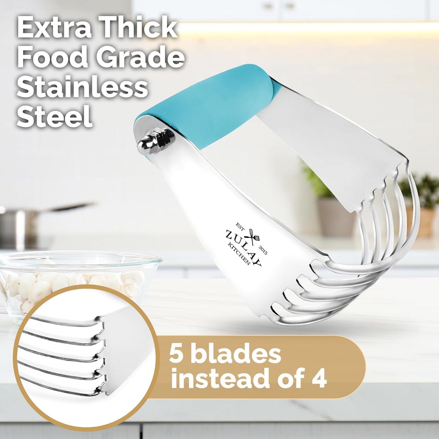 Zulay Kitchen Dough Blender - Stainless Steel Pastry Cutter, Heavy Duty Dough Cutter With Blades, Pastry Blender And Butter Cutter - Pastry Cutter For Baking (Blue)