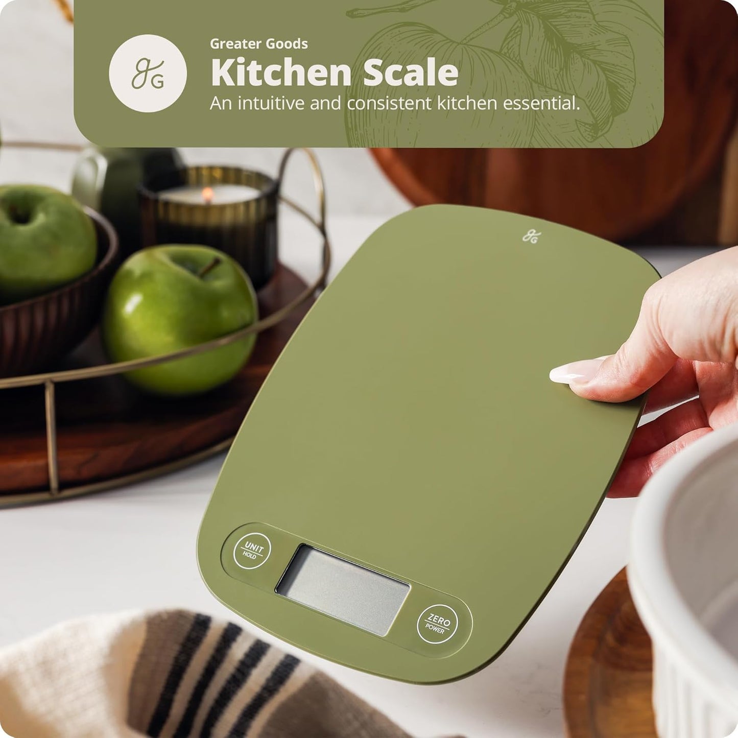 Greater Goods Food Scale – Digital Kitchen Scale, 1g Precision, Easy-Tare & Quick Conversion, Slim Compact Design, Durable & Portable | Ideal for Cooking, Baking & Meal Prep