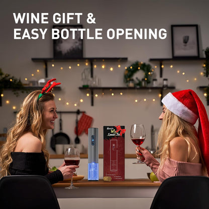 Electric Wine Opener, Rechargeable Cordless Wine Accessories, Stainless Steel Cordless Automatic Wine Bottle Corkscrew with Vacuum Stoppers, Foil Cutter for Home Party Wedding, Bars(Black)
