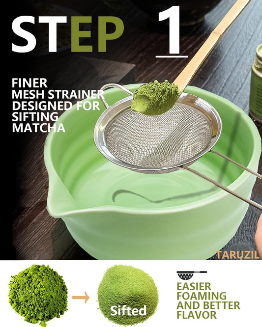 Taruzil Matcha Whisk Set with Matcha Bowl, Matcha Bamboo Whisk, Scoop, Sifter, Matcha Whisk Holder Unique Gifts for Women Mom Her Girl Friend Home Kitchen Decor Gifts for Christmas, Birthday