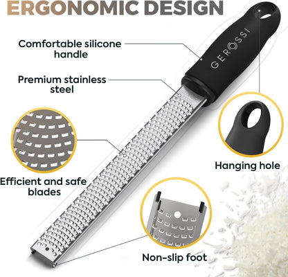 Stainless Steel Cheese and Citrus Zester Grater w/Extra Sharp Blade - Perfect for Lemons, Parmesan, Garlic, Chocolate - Spice Up any Kitchen Dish in Seconds with Your Premium Hand Held Shredder