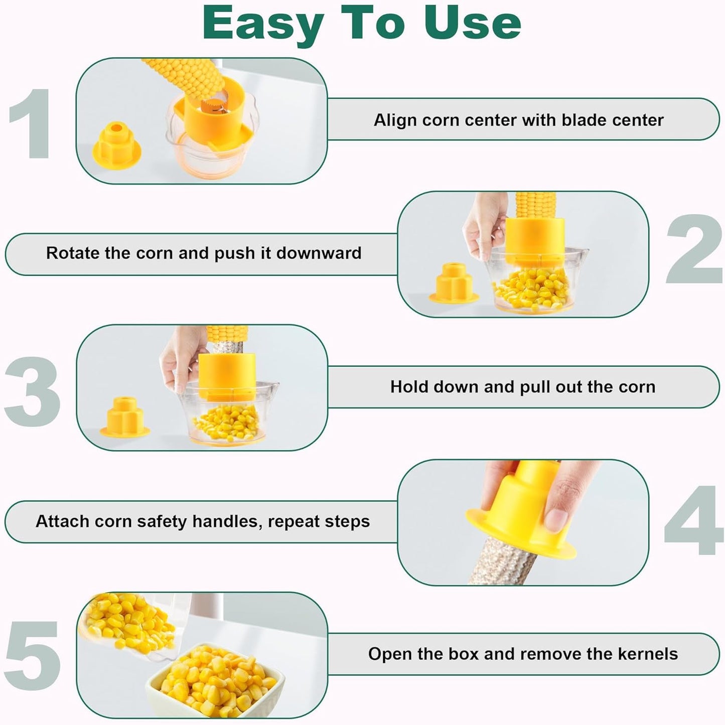Corn on the Cob Stripper Tool, Corn Sheller - Quickly Strip and Peel Corn, Includes a Bowl for Corn Kernels, Grinder, and a Safe Handle