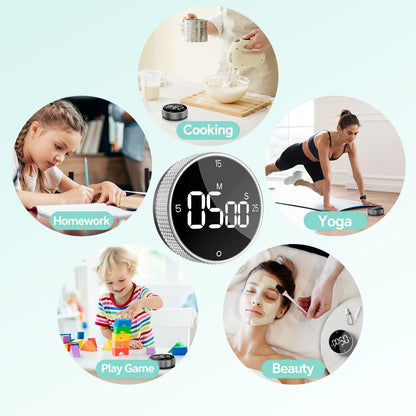 Digital Magnetic Kitchen Timer for Cooking, Large LED Visual Countdown Timer, Rotating Dial Pomodoro Focus Timer, Adjustable Volume, 5/15/25 Min Presets for Kids, Teachers, Seniors