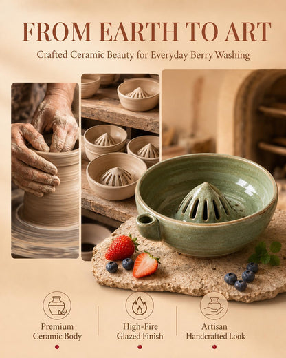 Vortex Berry Bowl The Original Artisan Swirling Berry Bowls Handmade 3D Print Berry Colander Self Rinsing Fruit Washing Stoneware Rinse Gentle Dynamic Washer Spinner Basket(3D Printing Blue)